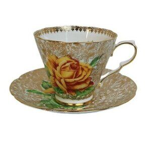 Collingwoods Golden Rose Tea Cup & Saucer Fine Bone China Some Wear England